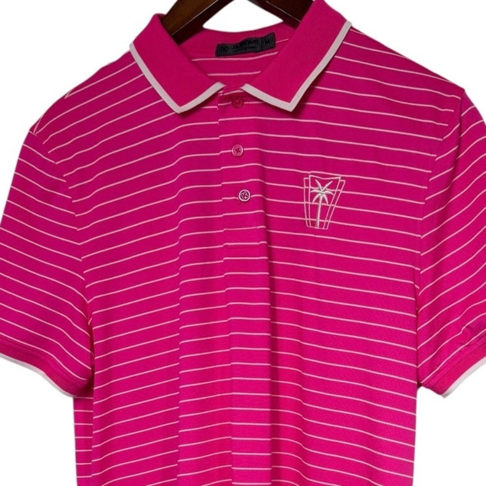 G/FORE Mens Pink White Striped Palm Tree Golf Polo Shirt G4MF23K183 Size M